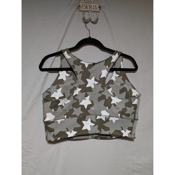 Zuda Women's Green White Star Print Longline Sports Bra Racerback Crop Top Large - Picture 2 of 5